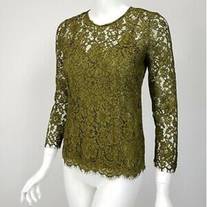 J Crew Lace Floral Olive Green Top